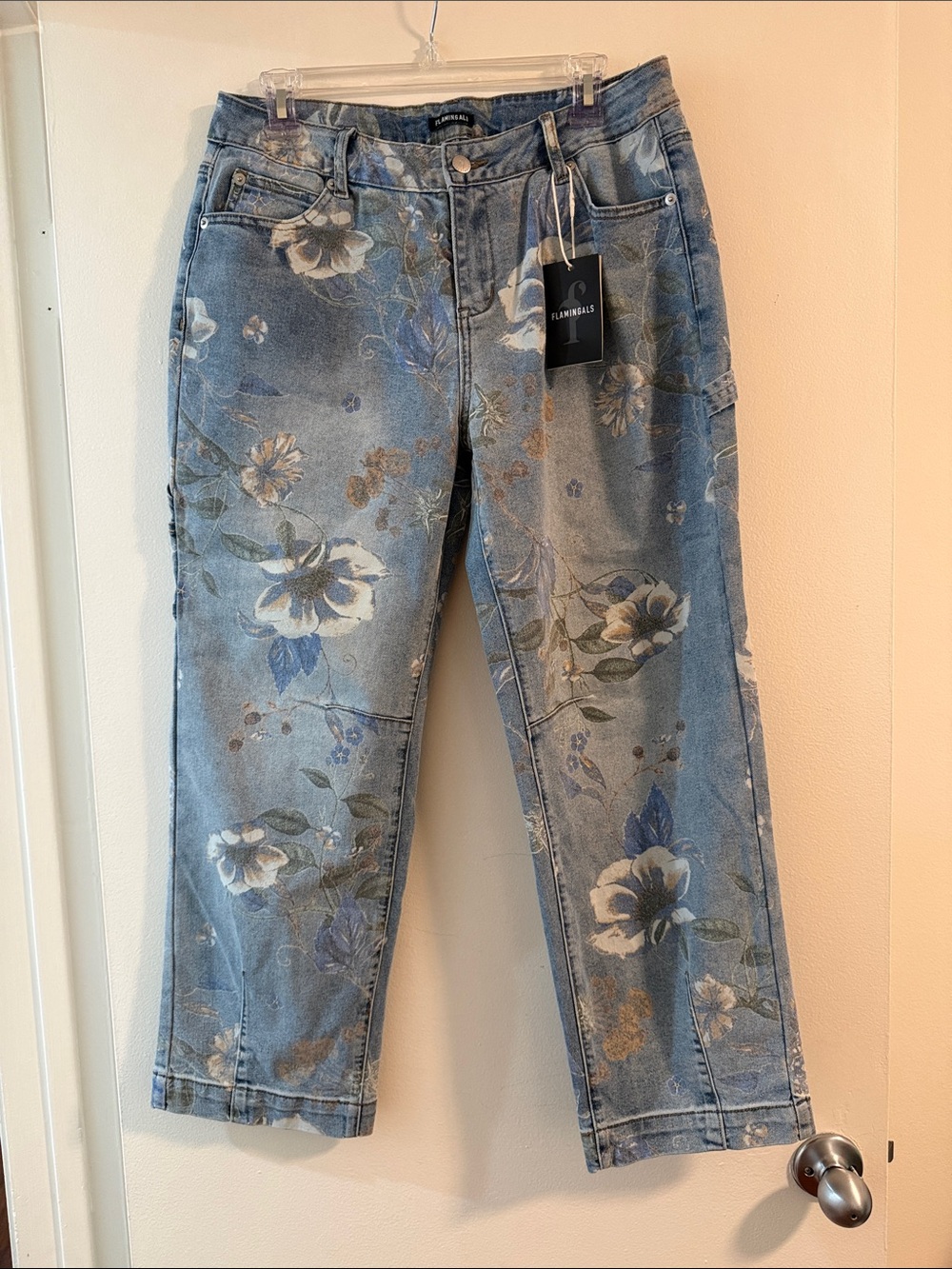Flamingals Blue Floral Cropped Jeans - Painterly Print